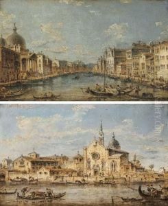 Venice, The Grand Canal With San
 Simeone Piccolo Facing Santa Luciaand The Scalzi; And The Island Of 
Sant'elena by Giacomo Guardi