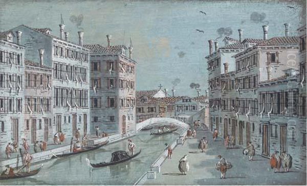 A Venetian Canal With The Wall 
Of A Garden To The Left; And Avenetian Canal With A Bridge In The 
Distance - view 1