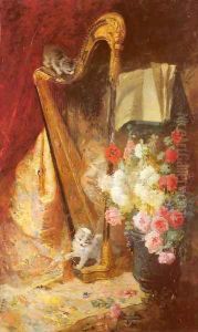Kittens by a Harp (or A Playful Time) by Charles Monignot