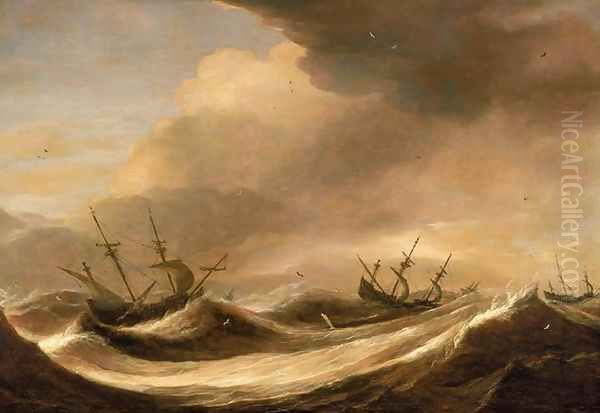 Ships in a Heavy Sea Running Before a Storm c. 1640 - view 1