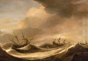 Ships in a Heavy Sea Running Before a Storm c. 1640 by Pieter the Elder Mulier