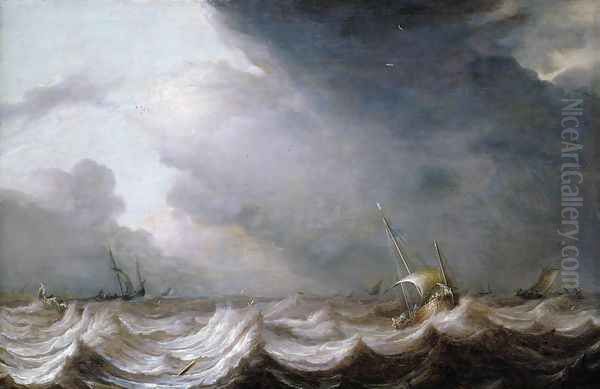 Dutch Vessels at Sea in Stormy Weather - view 1
