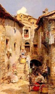 A Roman Courtyard In Summer by Vicente March y Marco