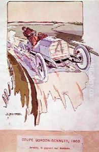 Camille Jenatzy in his Mercedes competing in the Gordon-Bennett race in 1903 1910 by Ernest Montaut