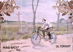 Charles Terront competing in the first ever long-distance cycle race in 1891 by Ernest Montaut