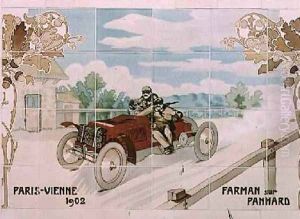 Farman driving a Panhard car in the Paris to Vienna race of 1902 by Ernest Montaut