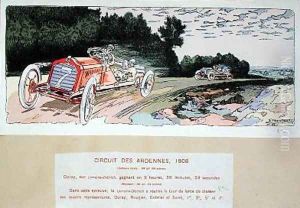 Arthur Duray in his Lorraine-Dietrich competing in the Ardennes rally in 1906 1910 by Ernest Montaut