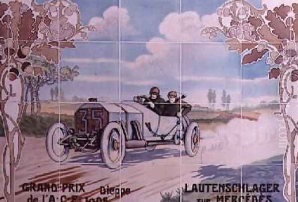 Lautenschlager driving a Mercedes car in the French Grand Prix of 1908 in Dieppe - view 1