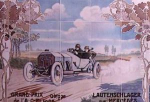 Lautenschlager driving a Mercedes car in the French Grand Prix of 1908 in Dieppe by Ernest Montaut