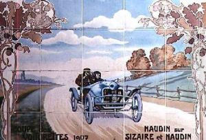 Naudin driving a Sizaire et Naudin car in the Light Car Cup of 1907 by Ernest Montaut