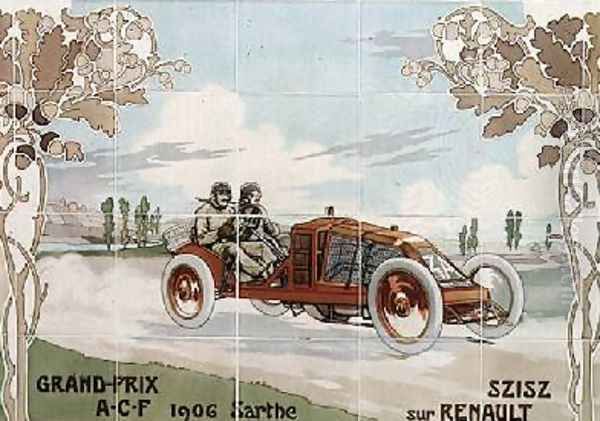Szisz driving a Renault car in the French Grand Prix of 1906 at Sarthe - view 1