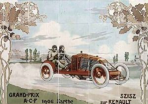 Szisz driving a Renault car in the French Grand Prix of 1906 at Sarthe by Ernest Montaut