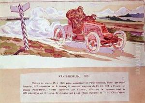 Henri Fournier in his Mors competing in the Paris-Berlin rally in 1901 1910 by Ernest Montaut