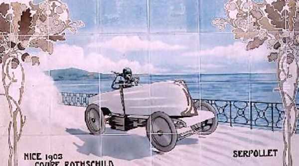 Serpollet driving in the Rothschild Cup of 1903 in Nice ceramic tiles manufactured by Gilardoni Fils et Cie of Paris - view 1