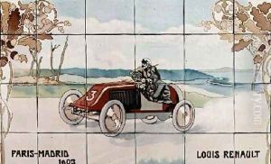 Louis Renault driving in the Paris to Madrid race of 1903 by Ernest Montaut