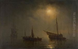 Pecheurs Au Crepuscule by Herminie Gudin