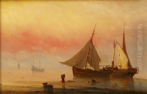 Bateaux De Pecheurs Au Soleil Couchant - view 1