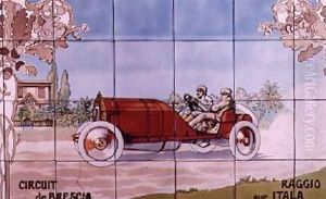 Raggio driving an Itala car in the Circuit de Brescia by Ernest Montaut