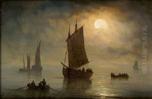 Pecheurs Au Clair De Lune by Herminie Gudin