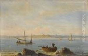 Kustenlandschaft Mit Booten Und Figurenstaffage