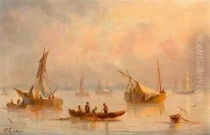 Fischerboote Auf Dem Meer. by Herminie Gudin