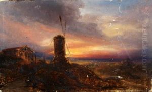 Coucher De Soleil Au Moulin by Herminie Gudin