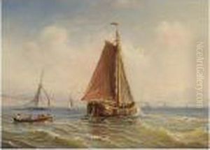 Sailing Vessels And A Rowing Boat Offshore