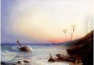 Marine Au Couchant Sur Une Cote Du Moyen Orient