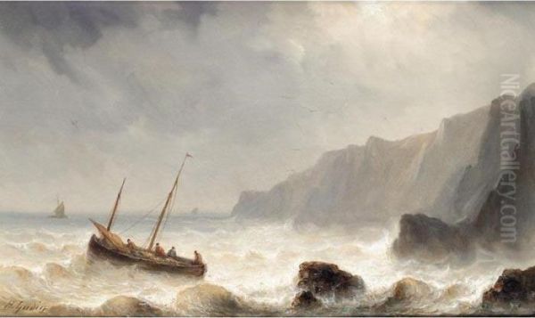 Fishing Boat Off The Rocks By Moonlight - view 1