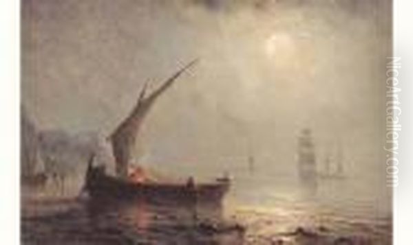 Voiliers Au Clair De Lune. - view 1