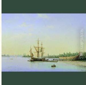 Voiliers Au Soleil Couchant by Herminie Gudin