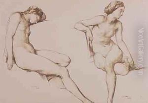 Sepia Drawing of Nude Woman 1860 by William Mulready