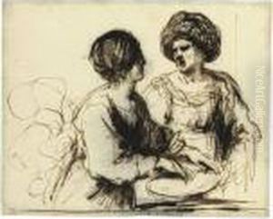 Two Female Figures by Giovanni Francesco Barbieri