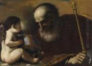God The Father With A Winged Angel Supporting A Globe