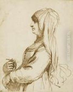 Portrait Of A Lady, Holding A Rosary, In Profile To The Left