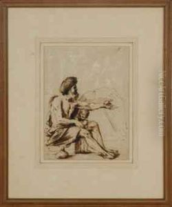 Seated Man With A Child by Giovanni Francesco Barbieri