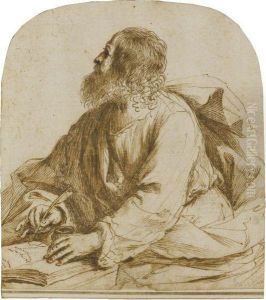 An Evangelist Writing, Seated At A Table by Giovanni Francesco Barbieri