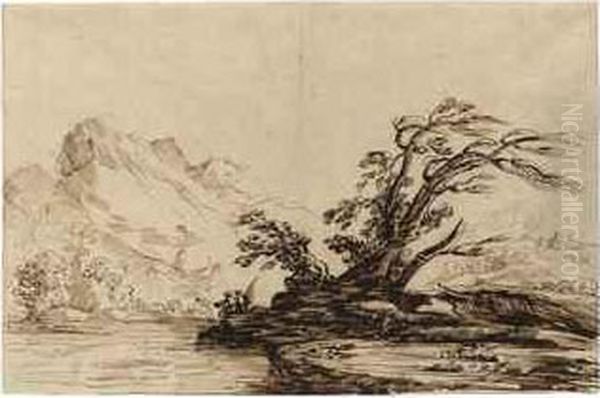 A River Landscape With A Fisherman - view 1