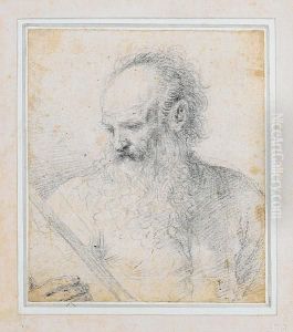 Study Of Saint Matthew Turned To His Right by Giovanni Francesco Barbieri