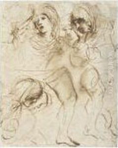 Sheet Of Studies Of The Heads Of Girls And Of Legs by Giovanni Francesco Barbieri