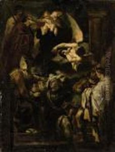 Saint William Of Aquitaine Receiving The Cowl From Saint Benedict by Giovanni Francesco Barbieri