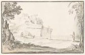Paysage Anime Pres D'un Chateau En Ruines. by Giovanni Francesco Barbieri