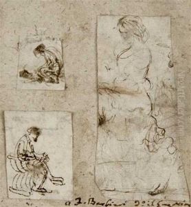 Trois Etudes Sur Le Meme Montage : Femme En Pied Et Deux Etudes D'homme Assis