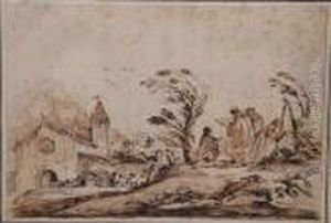 Landscape Funeral Precession by Giovanni Francesco Barbieri