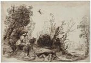 Two Men Digging A Grave By A Clump Of Trees Two Men Digging A Grave By A Clump Of Trees