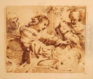 Sacra Famiglia Con San Giovannino Battista E Sant'elisabetta by Giovanni Francesco Barbieri