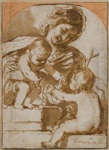 The Madonna And Child With The Infant Saint John Baptist by Giovanni Francesco Barbieri