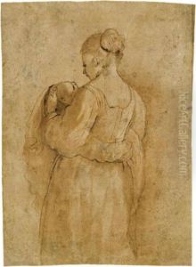 Ritratto Di Donna Con Bambino Vista Da Tergo by Giovanni Francesco Barbieri