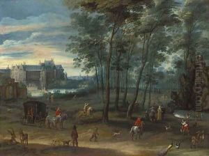 The park of the Viceregal Palace, Brussels, with elegant company by a fountain