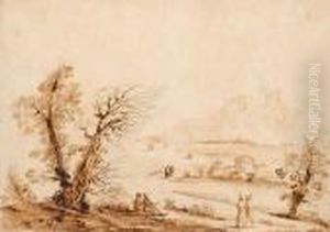An Italiante Landscape With An 
Elegant Couple Walking Along The Banks Of A River; And An Italianate 
Landscape With Travellers On A Country Path.